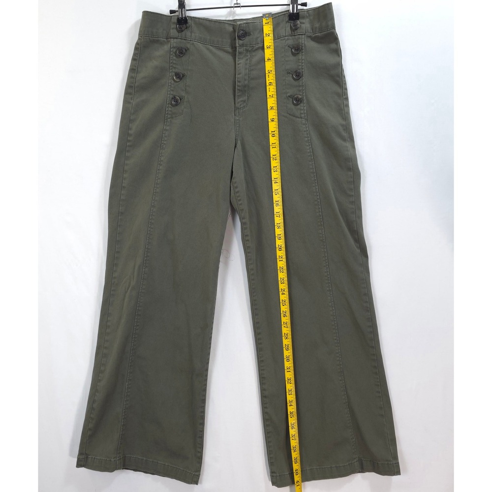 St Johns Bay Wide Leg Pants Sailor Button Women 10 Olive Green Nautical Style - Picture 4 of 12